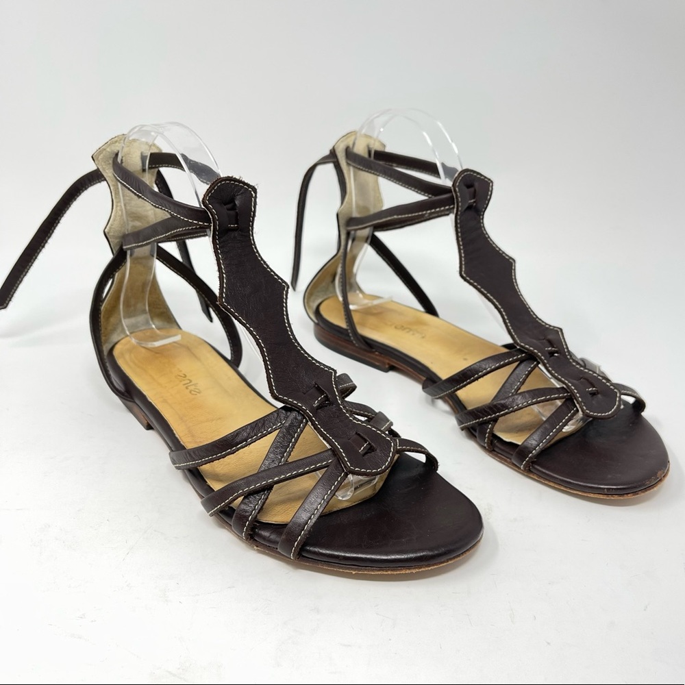 Cresciente Boho Flat Gladiator Sandals 7.5 Strappy Leather Ankle Strap Brown